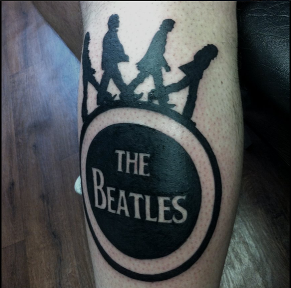 Beatles tattoo, blackout tattoo, band cover Beatles tattoo, music history art, memorial, fan tattoo