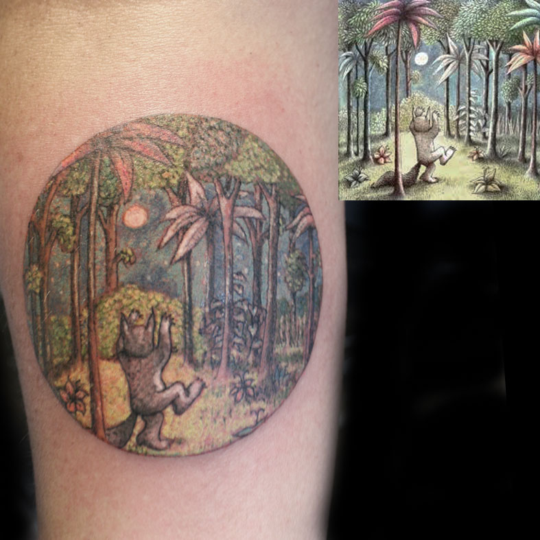 Where the wild things are copy replica tattoo, Miniature finely detailed fine line by Eve at Armoury Tattoo 