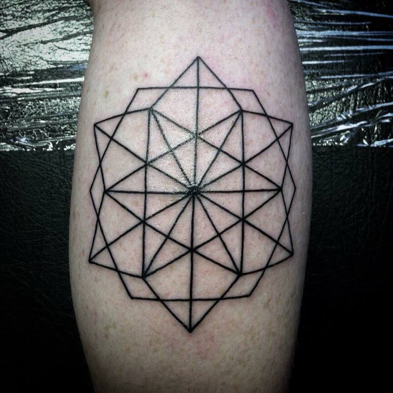 geometry tattoo symmetry design, star tattoo pattern linework 